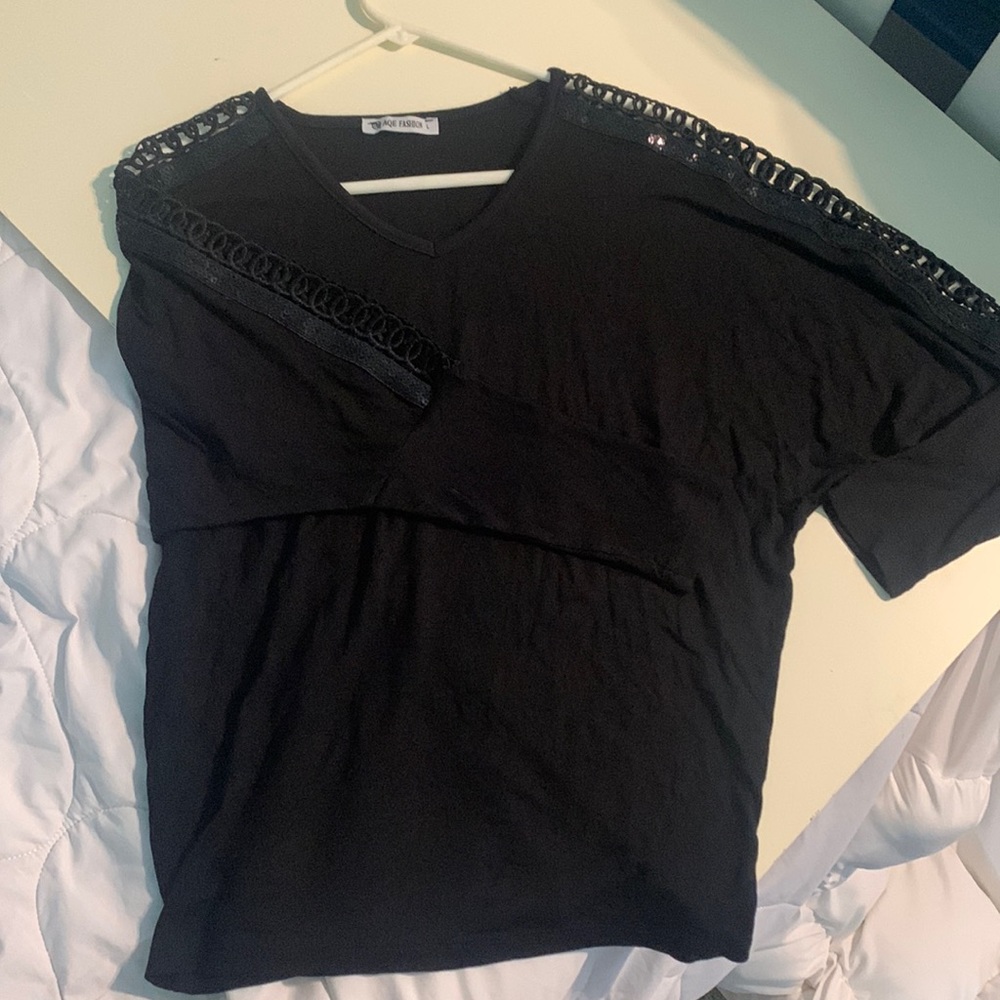 Aqe fashion black shirt with shoulder detail